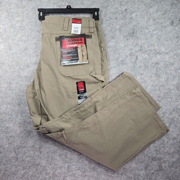 NEW Riggs Workwear by Wrangler Carpenter Pants Rip Stop 42x30 Grey-ish Khaki - Picture 1 of 8
